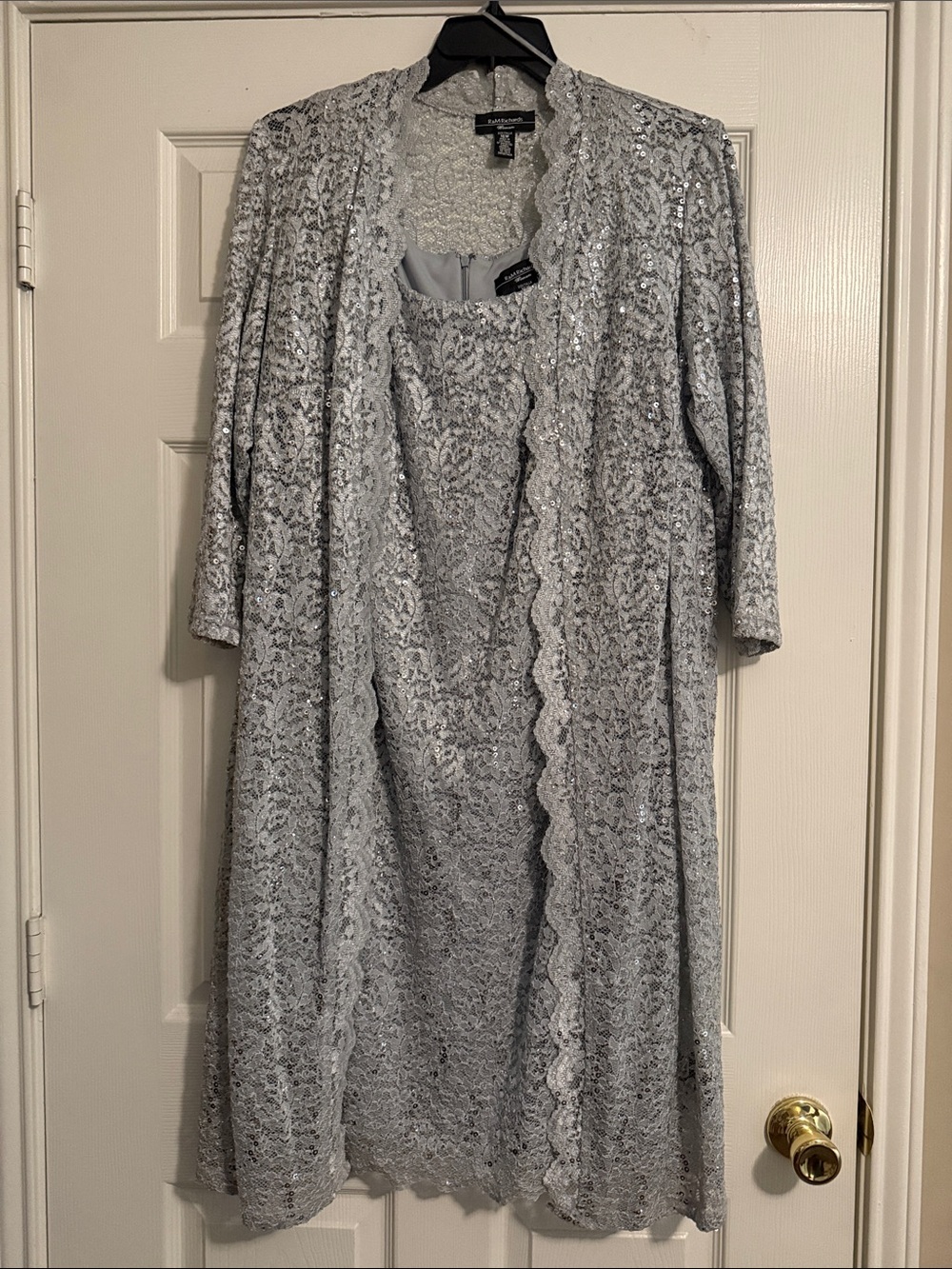 R&M Richards Silver Lace Dress with Matching Lace Jacket